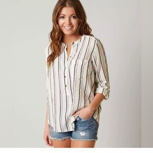 Lucky Brand Black and White Striped Button-Down Shirt